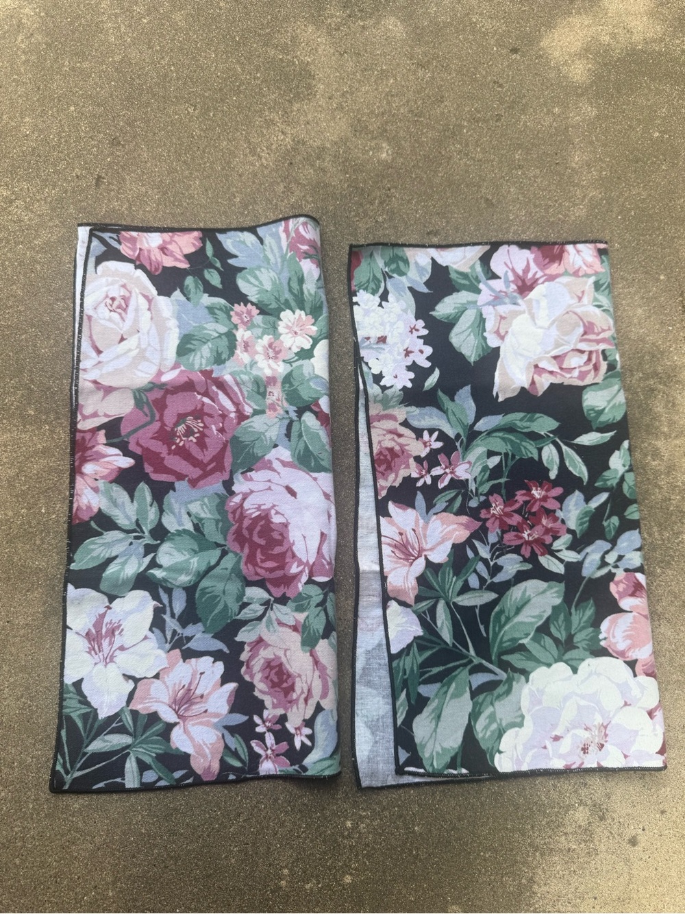 SET OF TWO Vintage Dark Floral Cloth Reusable Napkins